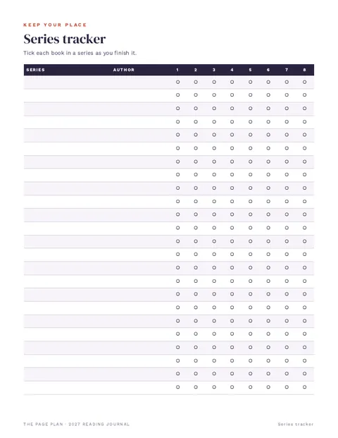 Series tracker page from the 2027 Reading Journal